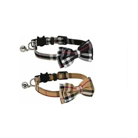 (Negro + Marrón) Collar para Gatito con Pajarita y Cascabel para Gatitos y Gatitos, Ajustable de 7.8 a 10.5 pulgadas