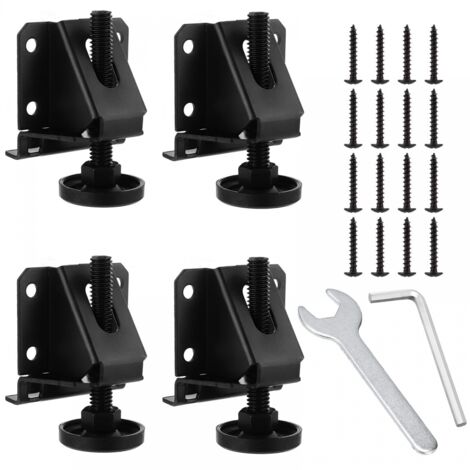 (Negro) Paquete de 4 pies niveladores de muebles ajustables M10 para mesas, estantes, gabinetes y bancos de trabajo con tuercas de bloqueo