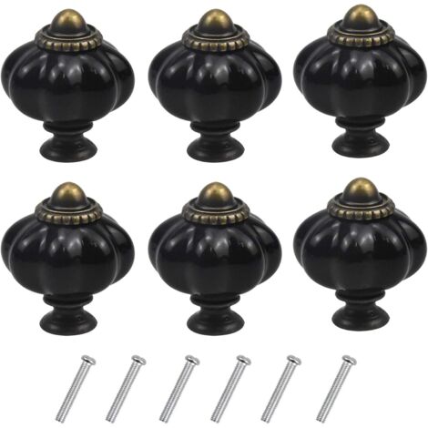 (Negro) Paquete de 6 tiradores de cajón con diseño de calabaza vintage para muebles, con tornillos para armarios de cocina, cómodas y guardarropas