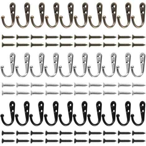 (Negro, Plata, Bronce) 30 piezas de perchas de pared para ropa con 60 tornillos