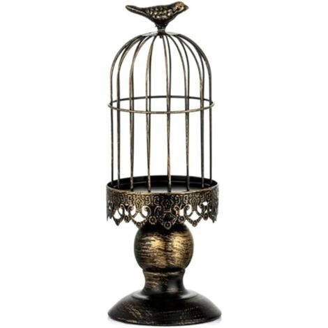 (Negro S) Candelabro decorativo retro creativo con forma de jaula de pájaros, candelabro de hierro forjado, accesorio de fotografía para bodas y restaurantes