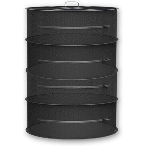 (Negro) Secador de hierbas de 4 capas, red de secado colgante de 60 cm, red de secado plegable para plantas hidropónicas, peces y malezas