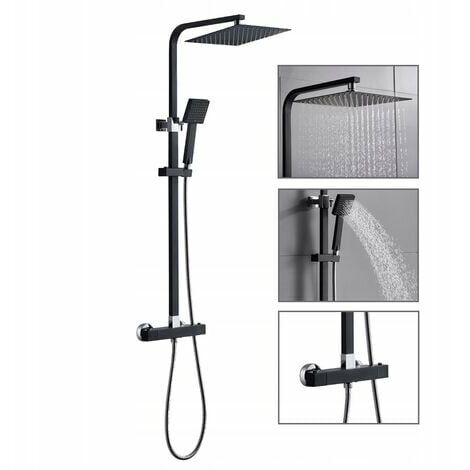 Neige-Colonne de Douche Thermostatique Ensemble de Douche Système de Douche Spray Supérieur Ultra-mince pour Salle de Bain , Noire Design Moderne