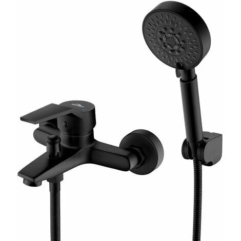 Neige-Grifo de baño negro con ducha de mano 5 jets, grifo mezclador de ducha con soporte y manguera de 1,5 m, grifo de ducha de baño montado en la pared de latón para baño