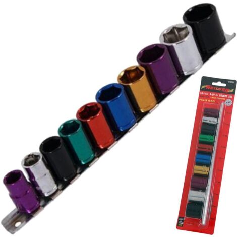 Neilsen 10pc Multi Coloured Metric Shallow Socket 10mm - 19mm 6pt Set 3/8" Drive
