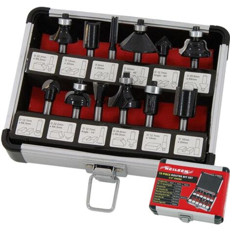 Neilsen 12pc Edge Cutting Router Bits Shank Grooving Rounding Bit Set 1/4"