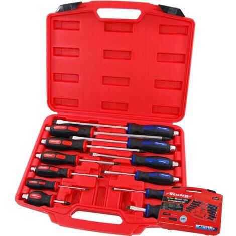 Neilsen 12pc Soft Grip Hex Pozi Flat Slotted Magnetic Go Through Screwdriver Set