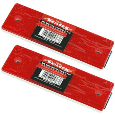 Neilsen 2pc Red Rectangluar Stickey Back Light Rear Trailer Reflectors Caravan