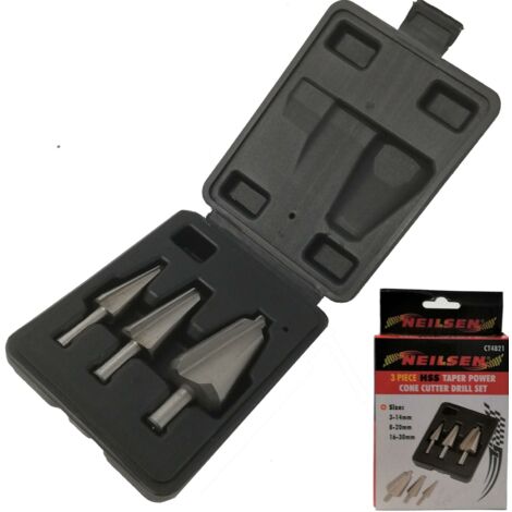 Neilsen 3pc HSS Metal Hole Cone Cutter Taper Drill Bit Set 3mm to 30mm Bits
