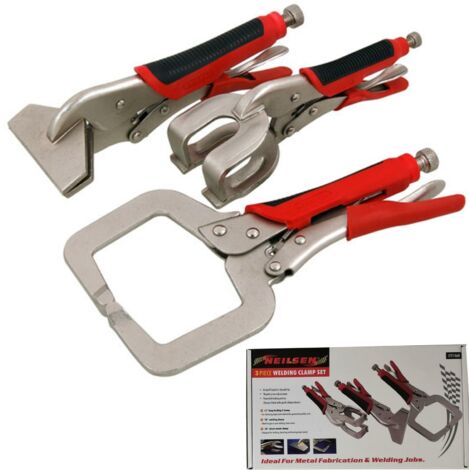 Neilsen 3pc Welding Locking C Clamp Tool Set Mole Grip Pliers Sheet Metal Grips