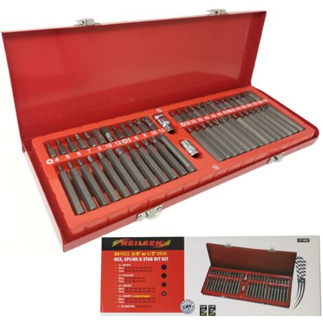 Neilsen 54pc Star Torx Hex Spline Security Socket Bit Set 3/8"- 1/2" Allen Key