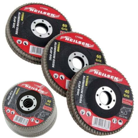 Neilsen 6pc Sanding Aluminium Oxide Flap Disc Set Angle Grinder 40 60 80 Grit