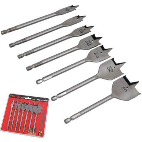 Neilsen 7pc Flat Spade Wood Hole Saw Drill Bit Hex End Set 10mm - 40mm