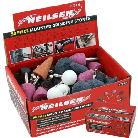 Neilsen Mounted Stone Point Grinding Head Wheel Drill Rotary Tool Set 50pc
