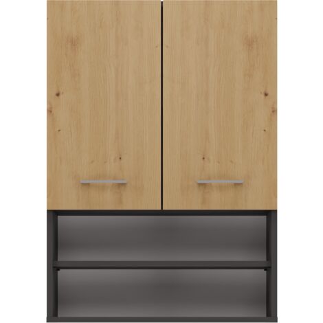 NELLIO - Wall mounted mirror cabinet - Bathroom wall cabinet - 64x30x90 cm - Bathroom storage