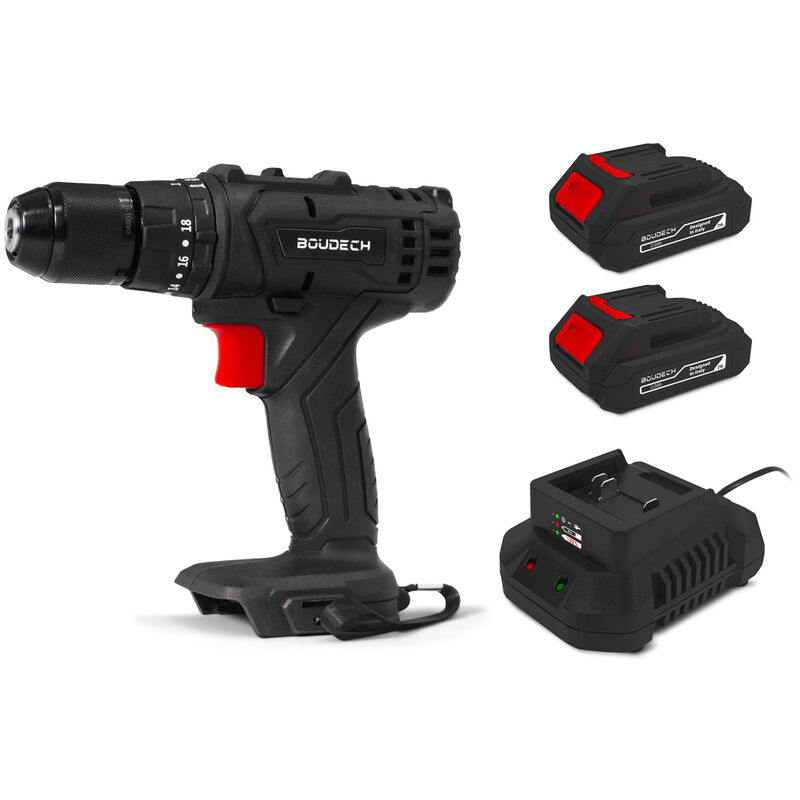 Nelton 20 - Perceuse-Visseuse à percussion sans fil Alfa Line, avec 18 positions et mandrin 10mm, 2 batteries 2a + charger