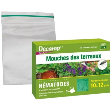 Nématodes SF anti mouches des terreaux 2M – Traite jusqu'à 12 pots – Solution biologique efficace pour plantes en pots – Décamp'