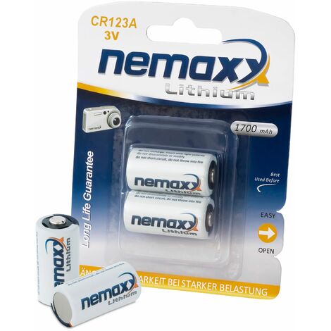 Nemaxx 3V Batterie au lithium pour caméras CR123A batterie d'appareil photo 1700mAh (2 pièces / unité)