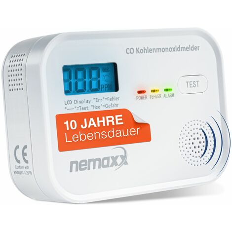 Nemaxx CO Melder Kohlenmonoxid Rauchmelder nach DIN EN50291
