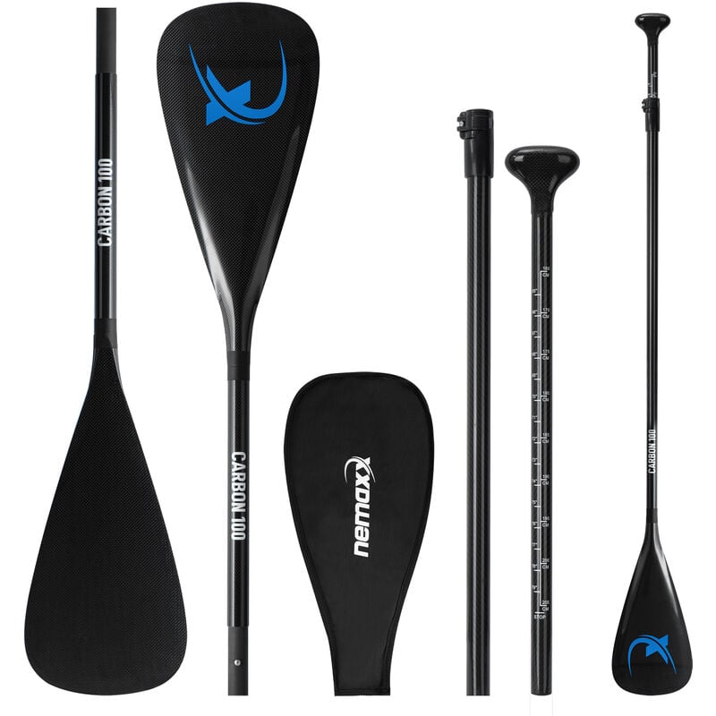 

NCP100 Remo de Carbono para Stand Up Paddle Board 100% Carbono Remo SUP con bolsa 3 piezas infinitamente ajustable 173-217cm ultra ligero solo 620g