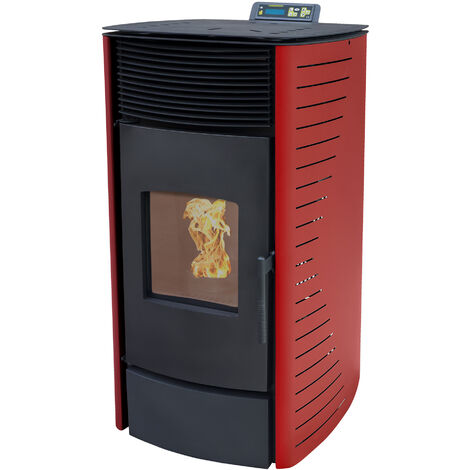 Nemaxx P12 Pelletofen Pelletkamin Pelletkaminofen 12 kW Kaminofen Heizofen Pellet Ofen Kamin Pelletheizung Heizung - Rot