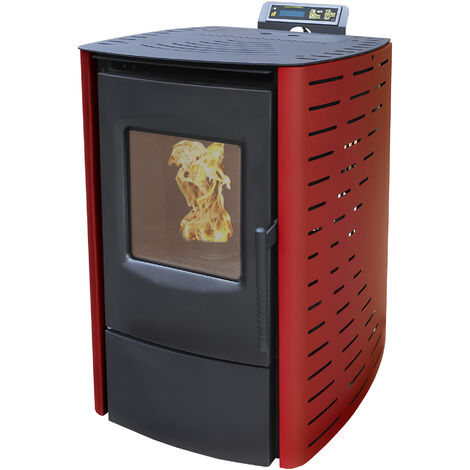 Nemaxx P6 Poêle à granulés en acier rouge avec télécommande - 6kW - 20477,8 BTU - rendement 87,5% - 120m³ capacité de chauffage - mode ECO