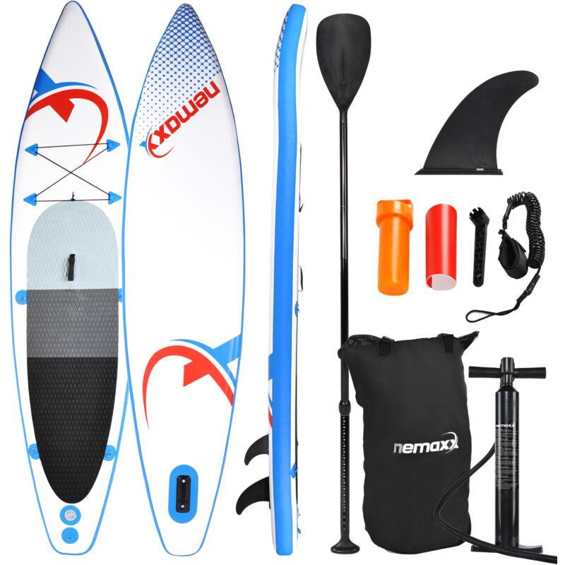 

Nemaxx PB335 Tabla de paddle surf SUP 335x74x15 cm, azul / rojo - tabla de Paddle Board - tabla de surf - hinchable con mochila, remos, aletas, bomba