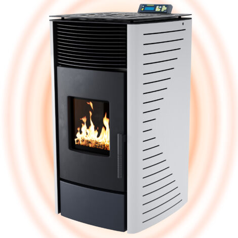 NEMAXX® Pelletofen P12 - Pelletheizung mit 13,6 kW – Pelletofen [HOHE HEIZLEISTUNG] – Pelletofen Elektrokamin Wi-Fi Ready – Pelletofen mit hoher Wärmeabgabe & Überhitzungsthermostat - Weiß
