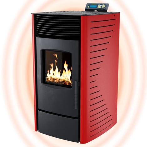 NEMAXX® Pelletofen P9 - Pelletheizung mit 9 kW – Pelletofen [HOHE HEIZLEISTUNG] – Pelletofen Elektrokamin Wi-Fi Ready – Pelletofen mit hoher Wärmeabgabe & Überhitzungsthermostat – Rot
