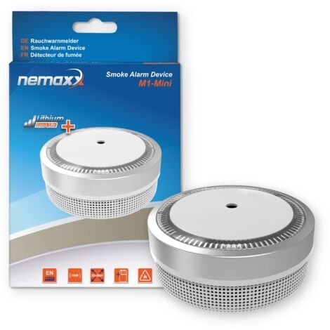 NEMAXX® Rauchmelder M1-Mini sensibler Feuermelder mit 10 Jahre Lithium Batterie Typ DC3V - Rauchwarnmelder Brandmelder DIN EN 14604 & VdS - Smoke Detector silber