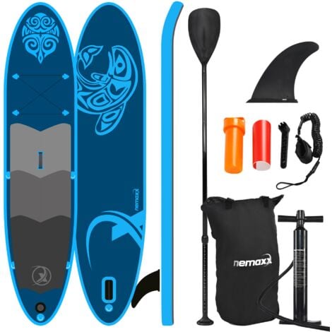 Nemaxx Stand Up Paddle gonflable 305x76x10 cm, rouge/bleu - SUP, planche de surf gonflable et facile à transporter - sac de voyage, pagaie, aileron, pompe à air, kit de réparation, laisse