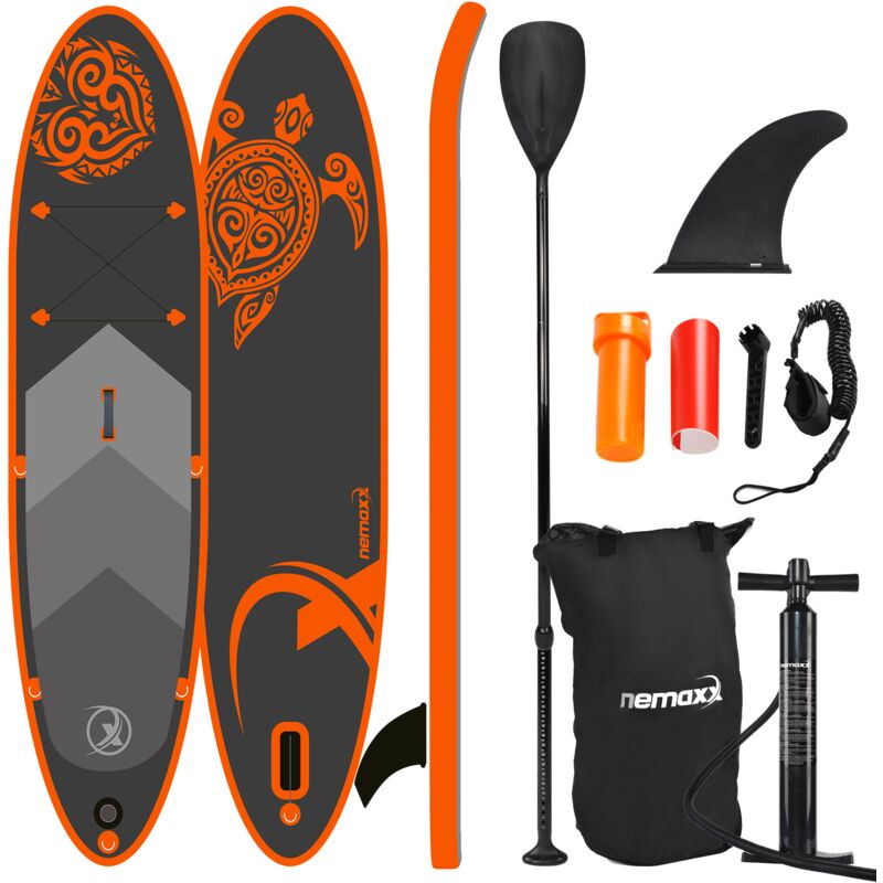 

Nemaxx PB300 Tabla de paddle surf SUP 300x76x15cm, naranja / antracita - tabla de Paddle Board - tabla de surf - hinchable con mochila, remos,