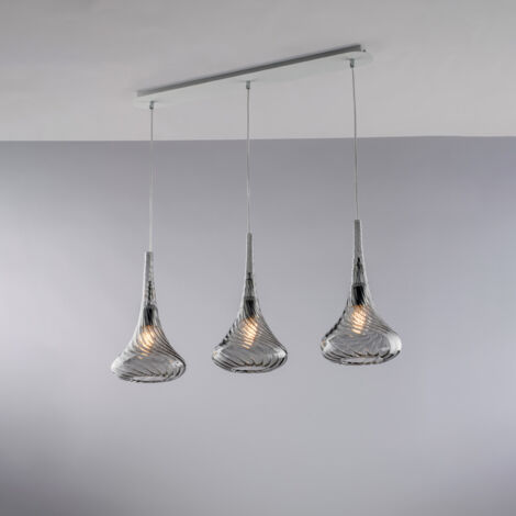 Nemesi – Eisenschiene mit Pyrex-Grauglas, 3 Lichter, L. 75 x 10 – BL280-BIN3-GR