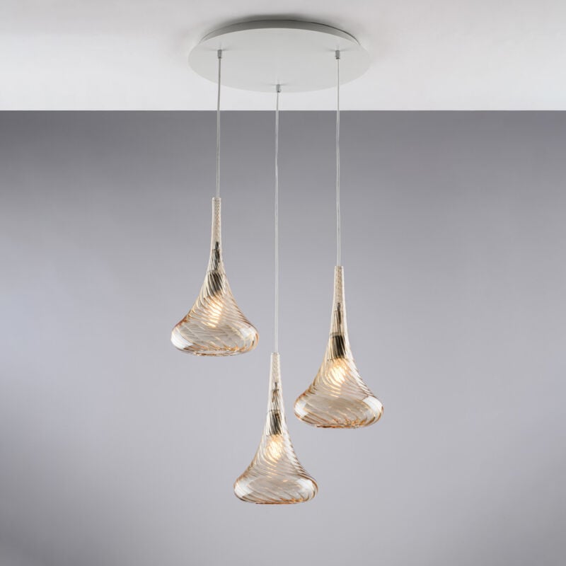 Bonetti Illumina - Nemesi Suspension en fer et verre pyrex ambré 3 lumières 141 d.50 BL280-S3-AM