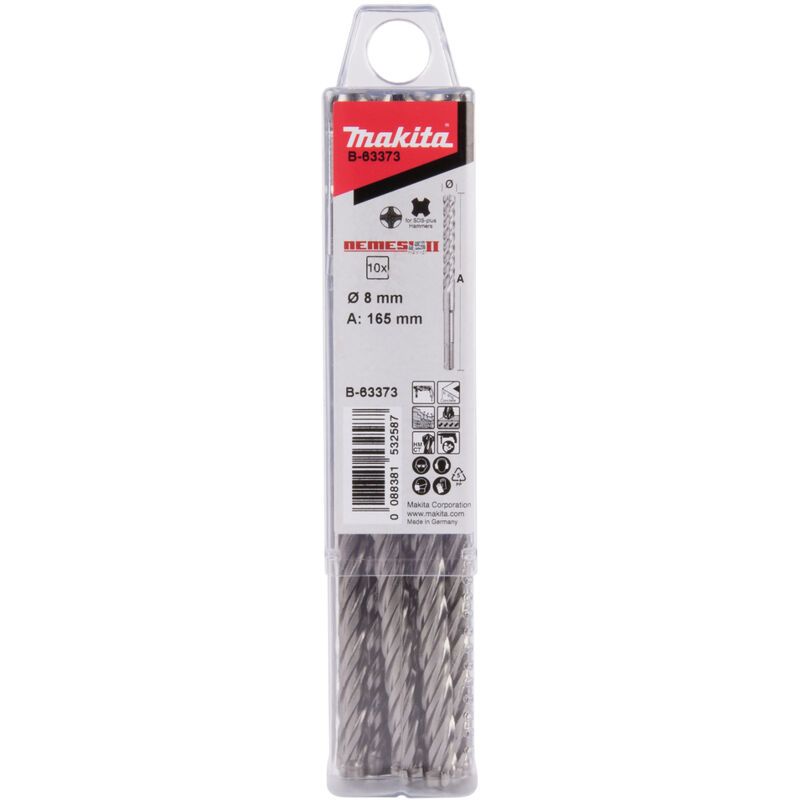 Makita punta per martello SDS-PLUS, Nemesis II, 8 x 165 mm, 10 pz. SDS-PLUS - Nemesis 2 - 8 x 165 mm - 10 pz.