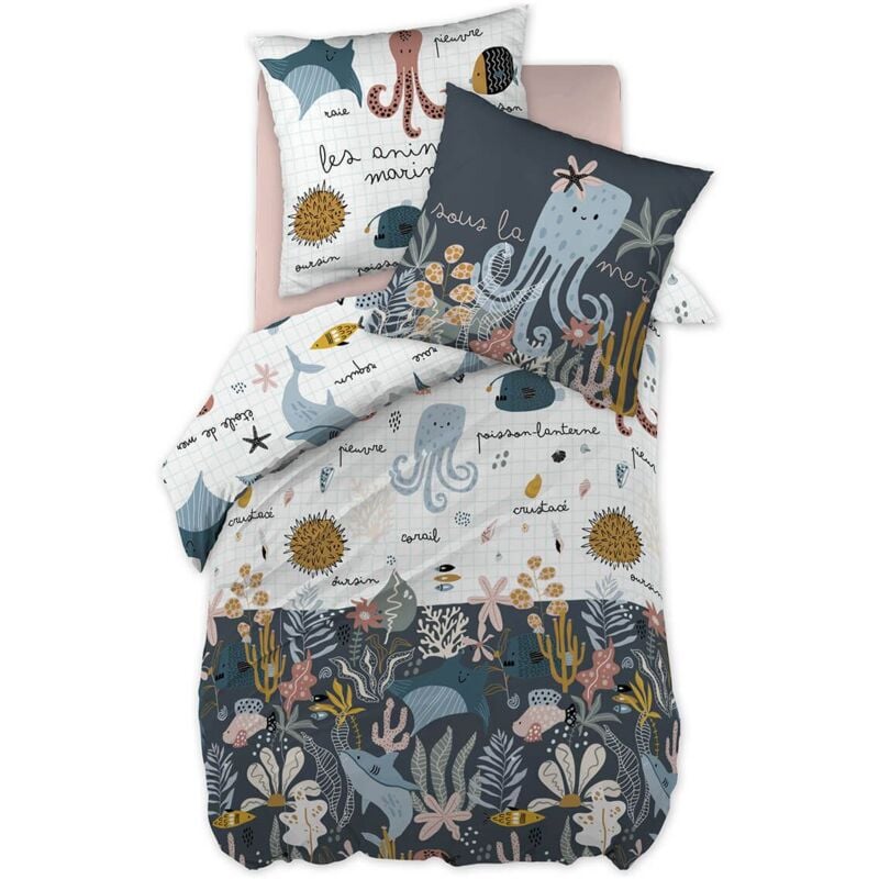 Nemo - Parure de Lit Imprimé Océan Housse de Couette 140x200cm + 1 Taie d'Oreiller