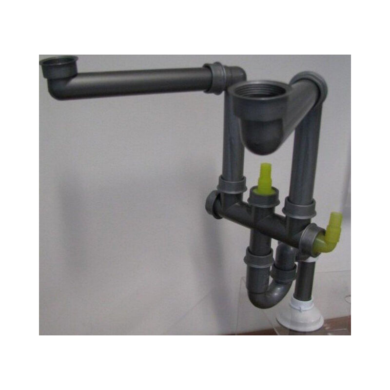 Nemo siphon pour évier avec 2 bacs raccordement peu encombrant avec lave-vaisselle possible 64 x 40 mm pp gris
