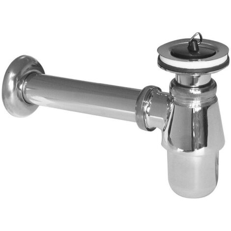 Nemo Skill Siphon pour lavabo avec tuyau d'évacuation 25cm 5/4"xD32 mm avec bonde et obturable en caoutchouc avec rosace chrome