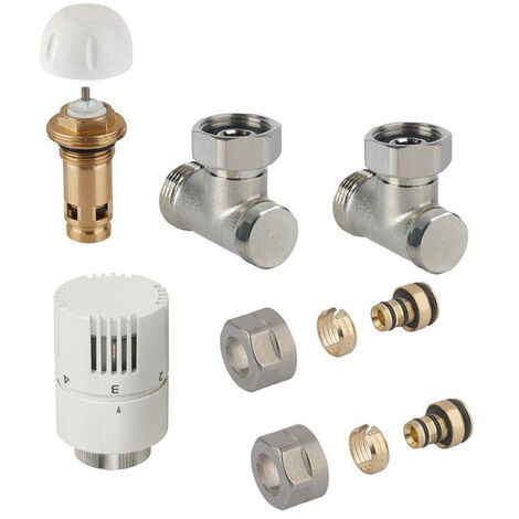 Nemo Start kit de raccordement mural pour radiateurs à panneaux horizontaux multicompact avec raccord inférieur 34 composé d'un insert thermostatique
