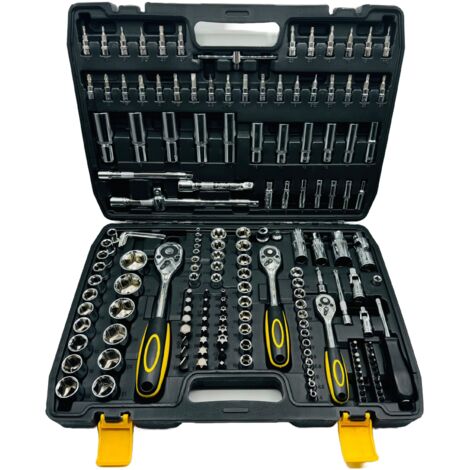 Nemura Coffret 172 douilles cliquet - 1/4",1/8", 1/2" - Réversible avec Verrouillage - Chrome Vanadium - Qualité professionnelle - Marque Française