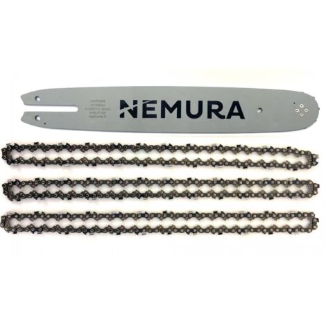 Nemura – Guide tronçonneuse 35 cm – Lot de 3 chaînes 50 maillons – Pas 3/8LP – Jauge 0,50 (1,3 mm) – Acier résistant pour coupe précise