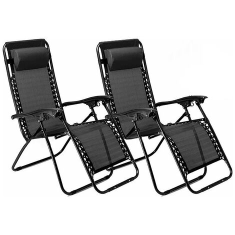 Neo 2X Black Zero Gravity Recliner Outdoor Chairs Reclining Garden Sun Lounger Portable
