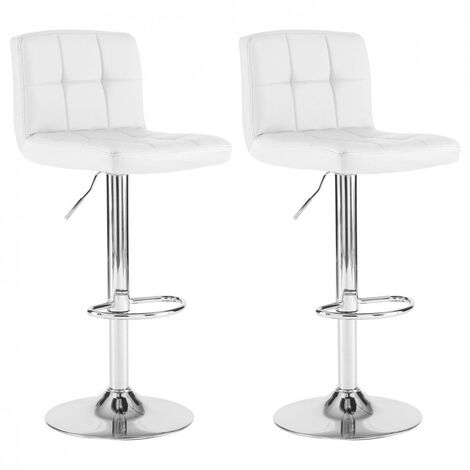 Neo 2x White Faux Leather Cuban Swivel Bar Stools