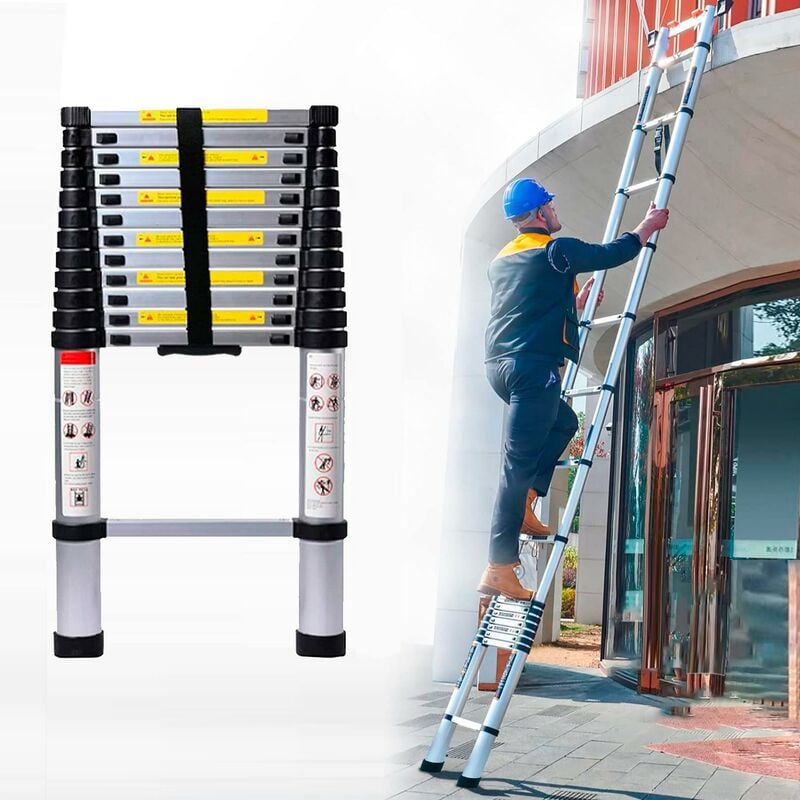 Neo Direct - Neo 3.2M Extendable Portable Foldable Telescopic Ladder Multi-Purpose Aluminium Telescoping Ladder Sturdy Loft Ladder with EN131