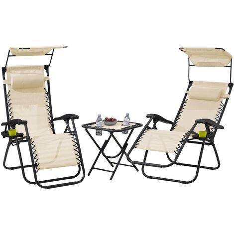 Neo Beige Folding Portable Zero Gravity Chairs and Table Set
