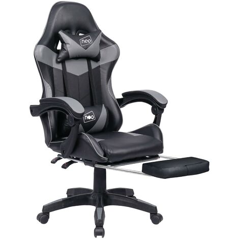 Neo Grey Sport Racing Gaming Office Chair With Footrest