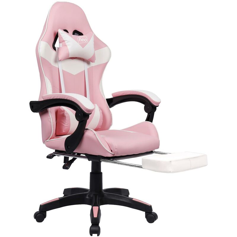 Neo Pink Sport Racing Gaming Office Chair With Footrest