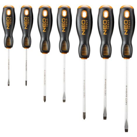 NEO TOOLS Jeu de 7 tournevis - plats et cruciformes, acier S2