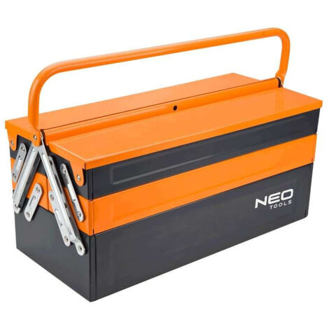 NEO TOOLS Maleta para herramientas de metal 555 x 200 x 210 mm negra con asa naranja