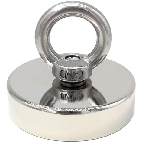 TINOR neodymium magnet 140 kg force diameter 60 mm, magnets with lifting rings powerful for industry and science, magnetic fishing